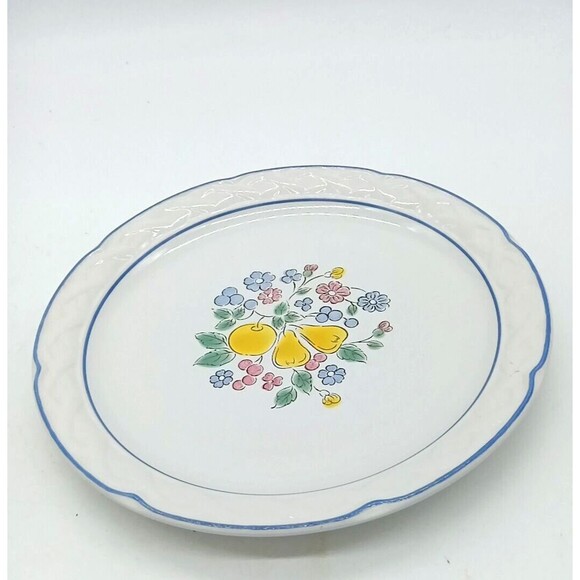 Vtg Vina Fera Radiance 11" Fruit Floral Pattern Blue Trim Dinner Plate Mexico - Picture 3 of 6